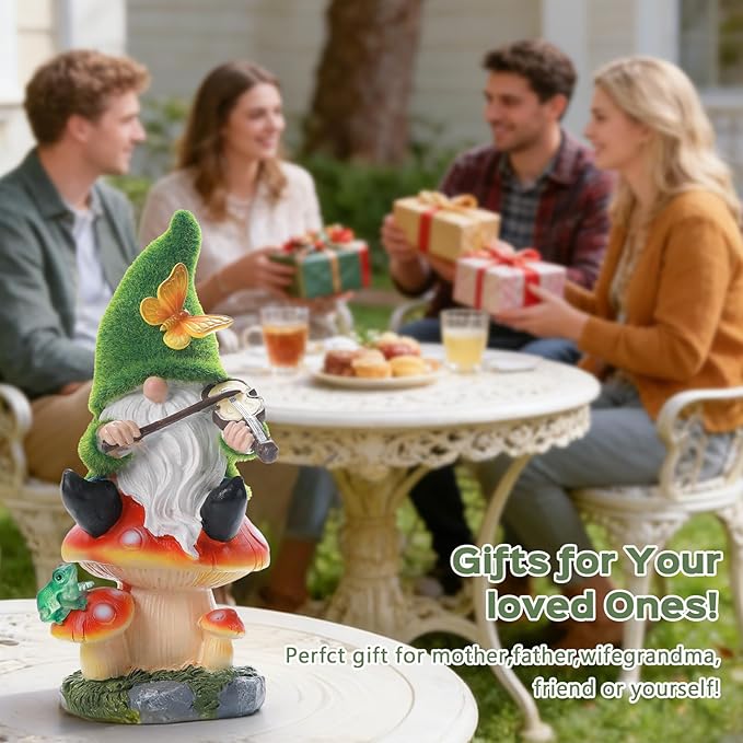 Solar Gnomes Garden Statue Decor for Mother's Father's Day,Gnome Figurines with LED Light for Garden Decorations for Patio Lawn Balcony Fairy Gardens Housewarming Gifts for Women Mom Grandma