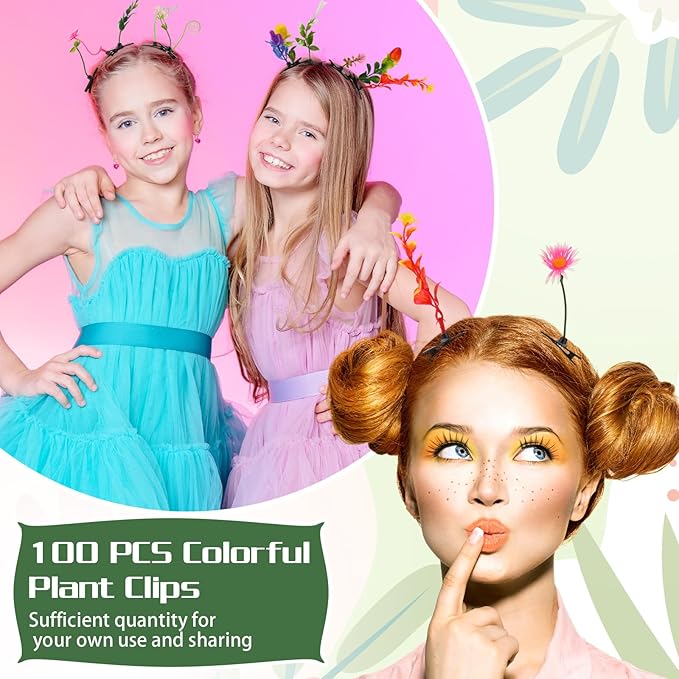 Tigeen 100 Pieces Bean Sprout Hair Clip Funny Plant Hairpins Grass Flower Butterfly Mushroom Hair Accessories (Plant)