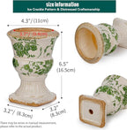 Sungmor Small Ceramic Urn Planter - Green Scroll Floral Pedestal Flower Pot, Decorative Vintage Chinoiserie Style Planters, Tuscan Accent Vase Indoor Outdoor Plant Holder with Drainage
