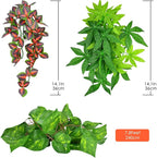 KATUMO Reptile Plants, 3 PCS Amphibian Hanging Plants with Suction Cup for Snake, Bearded Dragons, Lizards, Geckos, Toads, Hermit Crab Tank Pets Habitat Decorations