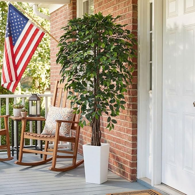 Aveyas 6ft Artificial Ficus Tree for Home Decor with White Pot, 6 Feet Faux Plant Fake Silk Trees for Indoor Outdoor House Living Room Office Garden (6 ft Tall Including Raised Pot)