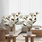 Garvee 2 Pack Artificial Magnolia Tree, 24" Artificial Realistic Magnolia Grandiflora with White Planter and 6 Lifelike Flowers, Fake Potted Flower Plant for Home Office Decor, White