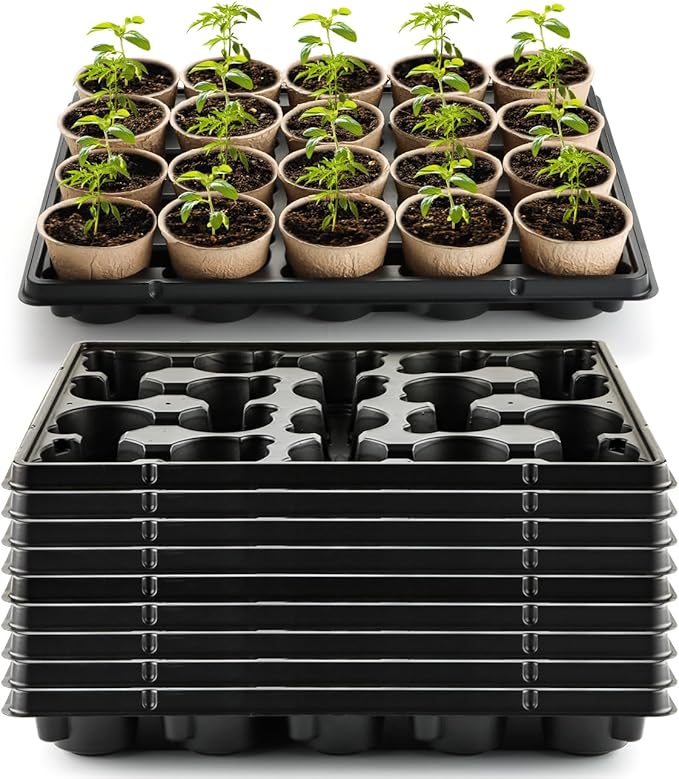 RooTrimmer 20 Cell Plant Trays for Carrying 3 inch Round Nursery Pots, Sturdy Plastic Trays Suitable for Holding 200 pcs Peat Pots (10 Packs)