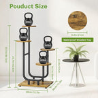 iDavosic.ly 4 Tier Plant Stand Indoor, Corner Tiered Multiple Flower Holder Shelf with Wooden Trays, Orchid Display Metal Rack for Patio Porch Living Room Balcony Outdoor, Modern Black & Rustic Brown