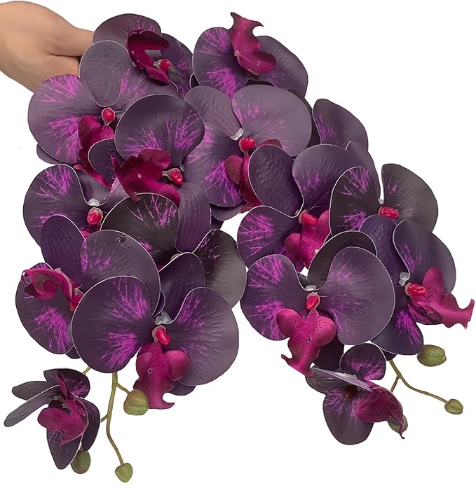 FagusHome 32 Inch Artificial Phalaenopsis Flowers 6 Pcs Artificial Orchid Flowers Stem Plants for Home Décor (Dark Purple)