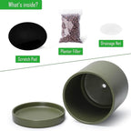 D'vine Dev 12 Inch Ceramic Planter Pot with Drainage Hole and Saucer, Indoor Cylinder Round Planter Pot, Olive, 94-O-F-J