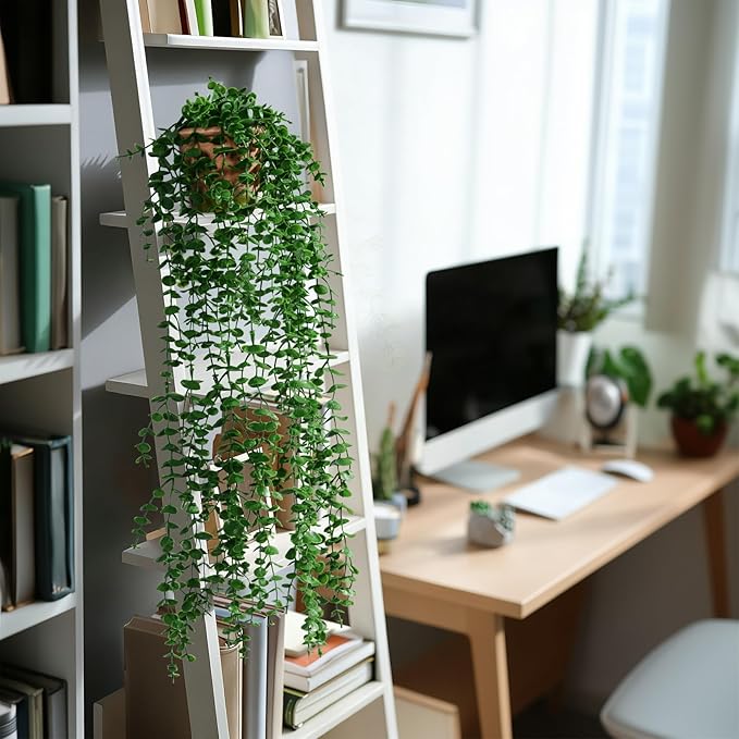 2 Pcs Faux Eucalyptus Vine Ivy Vine Artificial Hanging Plant Faux Plant Fake Potted Greenery for Wall Living Room Home Shelf Office Bathroom Outdoor Indoor Decor (Type 1)