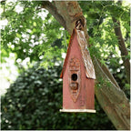 Glitzhome Bird Houses for Outside, Hand Painted Distressed Wooden Bird House for Outdoors, 13.25" H Hanging Birdhouse Bluebird House for Hummingbird,Sparrow,Wren Finch