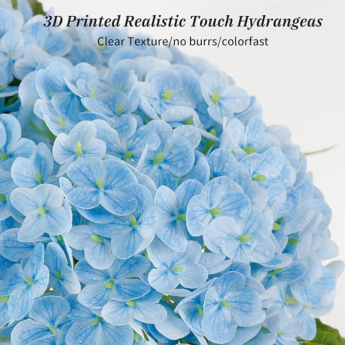 Leftover Hydrangea Artificial Flowers,4 Pcs Real Touch Hydrangea Flowers with 3 Pcs Butterflies for Centerpiece Table Decorations,Floral Arrangements for Coffee Table Decor Living Room Decor