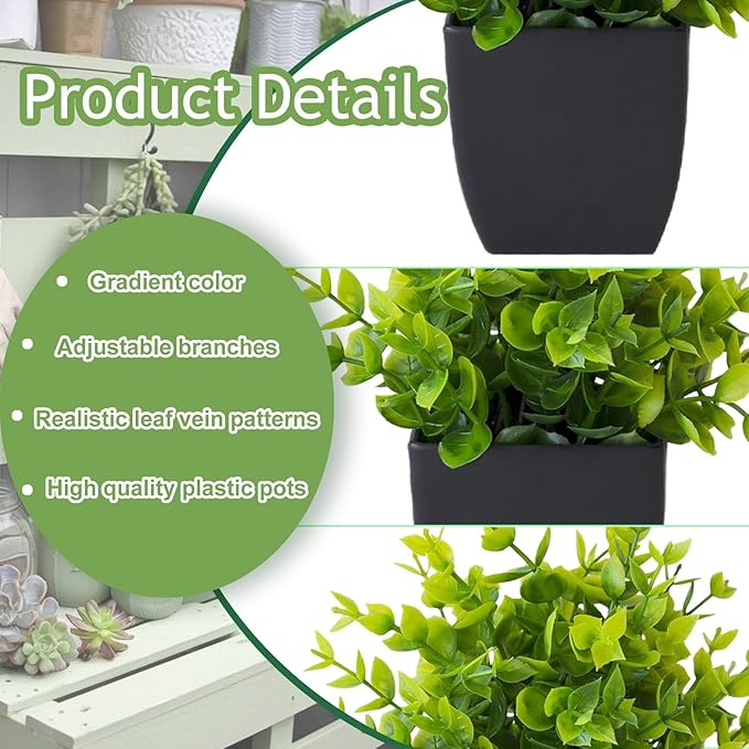 Grever 4 Pack Small Fake Plants in Blue Pot Mini Artificial Potted Plants for Home Bathroom Office Table Desk Shelf Indoor Decor