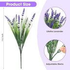 Bassion Artificial Flowers for Outdoors, 12 Bundles Fake Lavender Flowers UV Resistant Plastic Plants Faux Purple Monkey Grass for Home Porch Garden Window Box Indoor Outdoor Decorations
