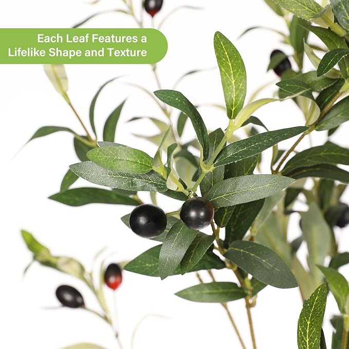 FEELEAD 6ft Faux Olive Tree – Tall Artificial Olive Tree with Natural Trunk, Fake Olive Tree Indoor Decor, Olive Plant Artificial Indoor for Home and Office
