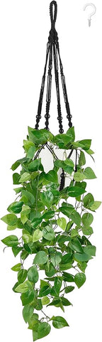 Mkono Fake Hanging Plant with Pot, Artificial Plants for Home Decor Indoor Macrame Plant Hanger with Fake Vines Faux Hanging Planter Greenery for Bedroom Bathroom Kitchen Office Decor (1, Black)
