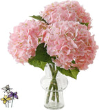 Leftover 21" Pink Hydrangea Artificial Flowers,3 Pcs Real Touch Hydrangea Flowers with Butterflies for Centerpiece Table Decorations,Floral Arrangements for Coffee Table Decor,Living Room Decor