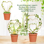 Hoya Trellis 3 Size Indoor Plants Flower Support Stakes Round or Heart Metal Trellis Set Garden Tool Accessories for Small Potted Vine Climbing Houseplants (GoldenCH)