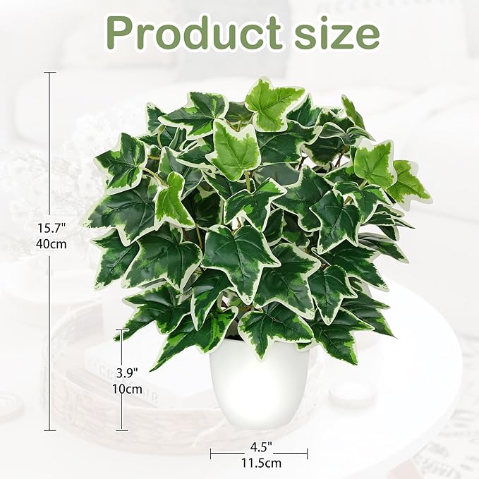 Artificial Ivy Plants in White Pot - 15.7" Fake Plant Indoor Silk Faux Ivy Greenery Artificial Greenery Potted Small Faux Potted Plant Fake Tree for Office Desk Home Decor Shelf Bathroom Decorations