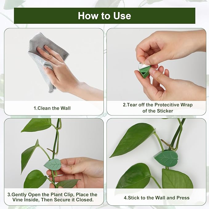 HNHMT 60 pcs Plant Wall Clips with 72 Pieces Acrylic Adhesive Sticker - Plant Climbing Wall Fixture Clips Plant Fixer Invisible Wall Vines Fixing Clips Self-Adhesive Hook Plant Clips