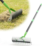 Dual-Action Dethatcher Rake - 21-Tine, Adjustable Long-Handle Landscaping Rake with 70", Heavy Duty Thatch Rake,Turf Rake for Artificial Grass, Metal Rake for Spring Lawn Care, Soil Aeration