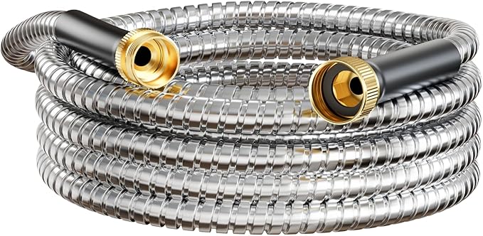 Short Garden Hose 10 ft, Male to Female Heavy Duty Stainless Steel Small Water Hose Extende Connector, Flexible No Kinks Leakproof 3/4 in Fittings, Lightweight Leader Hose for Patio, Lawn