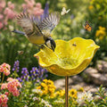 Metal Flower Garden Stakes Bird Bath, Handmade Metal Flower Garden Stake with Bee Bath, Bird Water Bowl Water Station for Outdoor Yard Lawn Patio Decor (Yellow)
