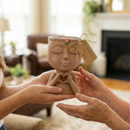 Face Planter Pot with Heart Hands, Resin Head Planter for Indoor Plants, Cute Succulent Pots with Drainage Hole, Gardening Gifts for Women Mom Teacher, 7.3" Home Decor (Brown)