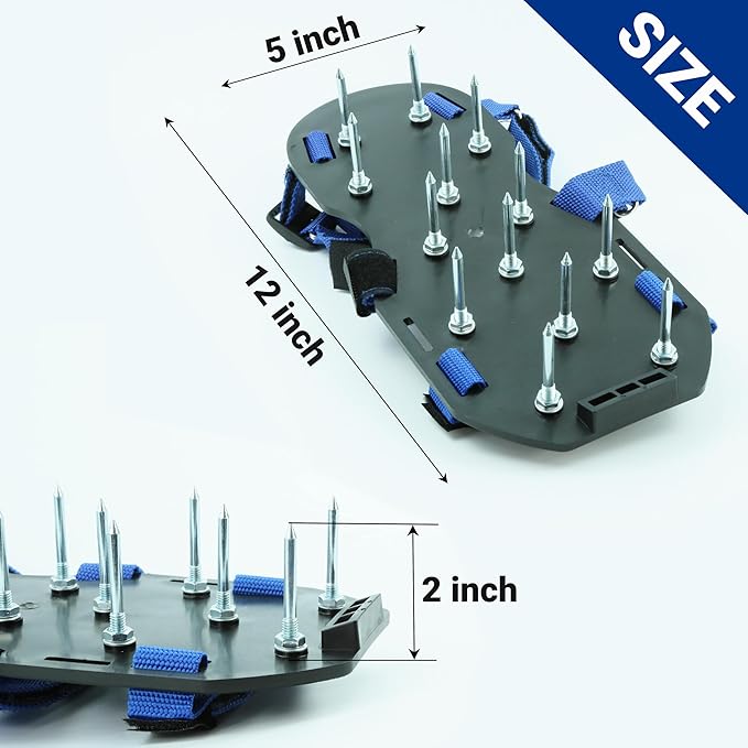 Lawn Aerator Shoes for Lawn, Soil Yard Aerator Tool with Hook & Loop Straps for Effectively Aerating, One Size Fits All Free-Installation Lawn Shoes for Yard Garden Patio Grass, Blue