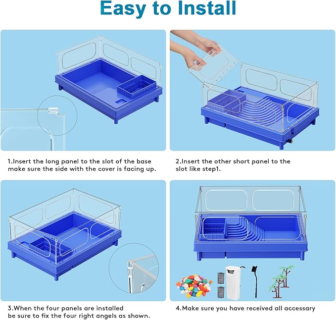 Turtle Tank Starter Kit with Filter, 10 Gallon Aquarium, Easy to Install & Clean, Basking, Feeding & Swimming Areas for Small Turtles