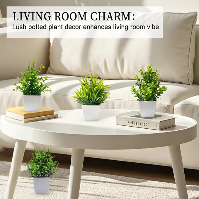SZC&MFZ Mini Artificial Potted Plants Fake Plants,4 PCS Faux Potted Plants for Room,Home, Bathroom, Bedroom, Living Room, Kitchen and Office Decoration.