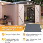 Aoxun 10x8 FT Shed with Floor Heavy-Duty Galvanized Steel Outdoor Storage Shed with Double Doors, Ventilated Weatherproof Design for Bike/Generator/Tool Organization (Brown with Floor)