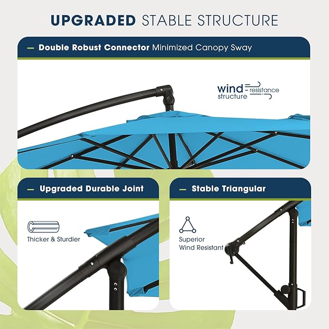 wikiwiki 10ft Patio Umbrellas Offset Outdoor Umbrella Cantilever Hanging Umbrellas w/Infinite Tilt, Fade Resistant Waterproof RECYCLED FABRIC Canopy & Cross Base, for Yard, Garden & Deck, Sky Blue