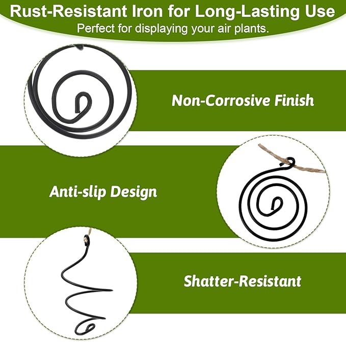 6 Pcs Hanging Air Plant Holders with Jute Ropes, Soilless Air Plant Stand Adjustable Rust-Resistant Iron Rings for Home Office Decor