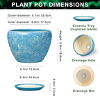 8 Inch Pots for Plants - Ceramic Planters for Indoor Outdoor Plants, Decorative Plant Pots with Drainage Hole and Saucer, Round Indoor Flower Pot, House Decor, Gardening Gifts, Bubble Blue
