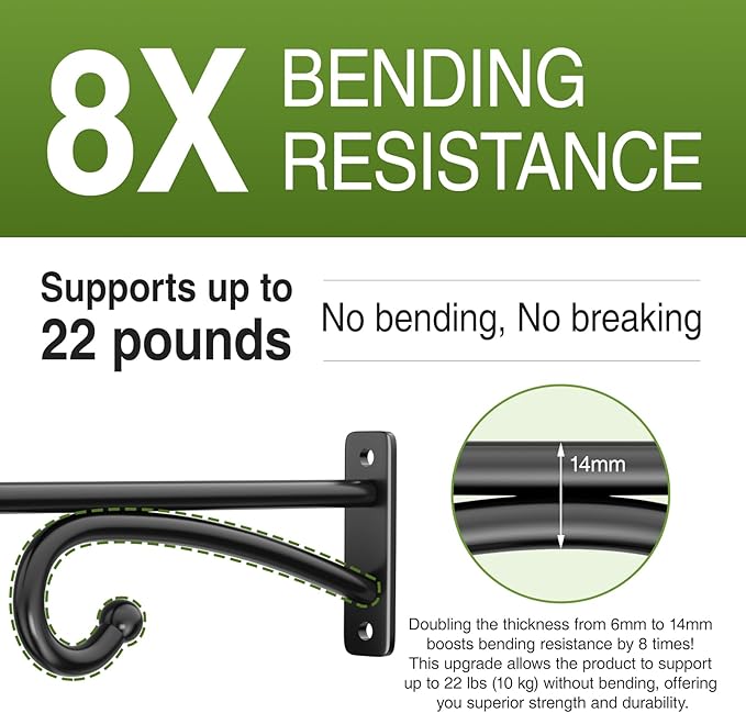 pickpiff 14-Inch Plant Hooks for Hanging Baskets: Plant Hangers Outdoor Indoor, Planters Wall Brackets for Hanging Plants, Bird Feeders, Wind Chimes, Bird Houses, Flower, Metal, Black