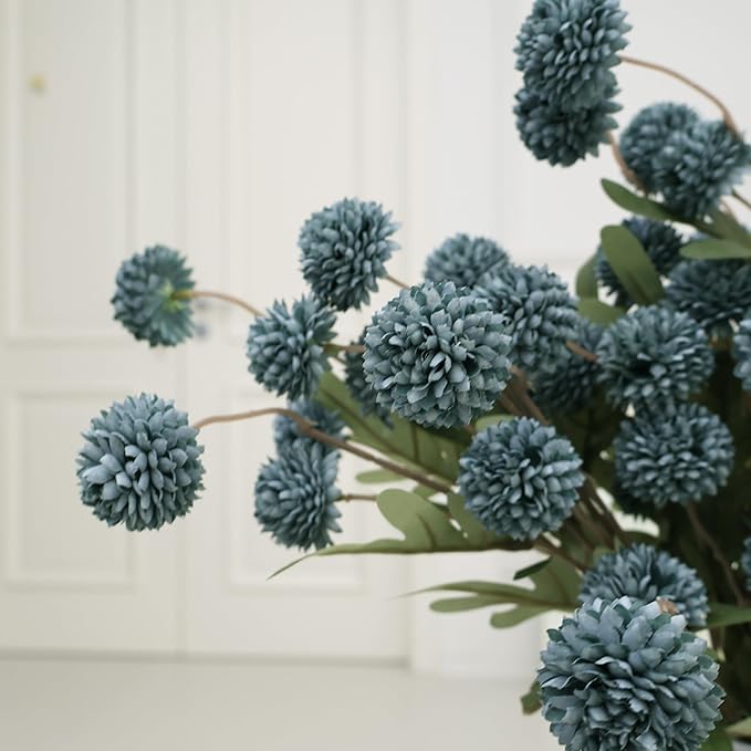 12Pcs Fake Kiku Flowers, Artificial Small Chrysanthemum Balls with Stems, Faux Silk Mini Pompon Mums for Vase Floral Arrangement DIY Bouquets Wedding Party Table Centerpieces Home Decor (No Vase)