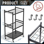 DAOUTIME Garden Organizer With Wheels, Yard Tower Rack for Garage Storage, Up to 35 Long-Handled Tools, Sturdy Metal Steel Holder With 3 Hooks, Outdoor, Black