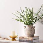 Vanselia Ceramic Flower Vase Home Decor - Farmhouse Table Vases with Handle Living Room Decoration Vintage Decorative Aesthetic for Shelf Coffee Dining Desk House Bookshelf Fireplace (6" Rustic)