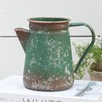 Vintage Pitcher Vase Rustic Farmhouse Vase for Flowers Vintage Metal Milk Jug Small Decorative Pitcher Shabby Chic Decor for Home, Kitchen, Bathroom, Green