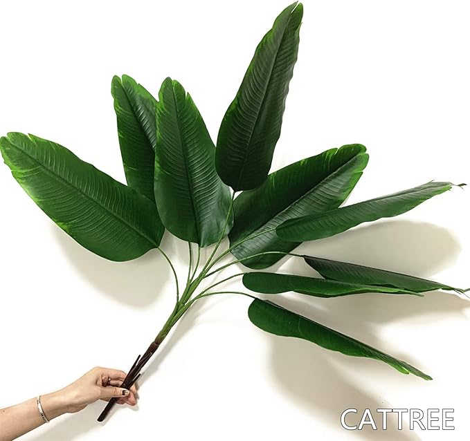 Artificial Bird of Paradise Plant, Faux Palm Plants with Real Touch Leaves Fake Banana Tree Plastic Stems for Home Room Greenery Decor Office Indoor Outdoor Garden Wedding Party DIY Decorations 2 Pack