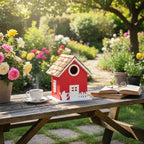 2026 Vinyl Water Proof Bird House for Outside, Shingle Roof Bluebird House Nesting Box, Squirrel Proof Hanging Birdhouse, 5 Years Weatherable for Outdoor Decoration,Bird Box for Pole (Red)
