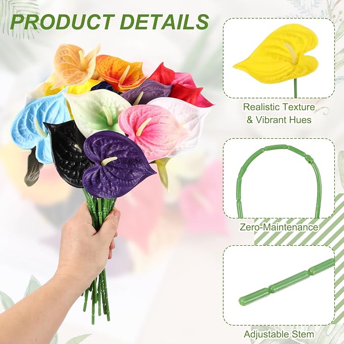 uxcell 4Pcs 11inch Artificial Anthurium Lily Flowers, Permanent Flower Bouquet for Home Arrangements Wedding Festival Decoration Crafts Store Decor Accessories, Yellow