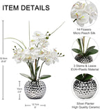 Oairse Artificial White Phalaenopsis Orchid Flower Arrangements 20.8" Faux Orchid Flower in Silver Pot Orchid Centerpiece for Dining Room Table