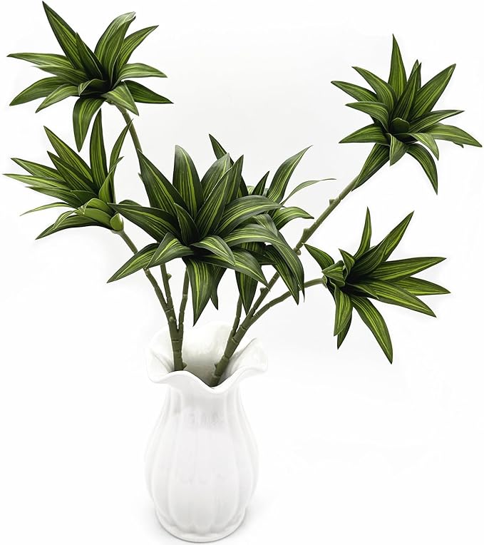Fake Dracaena Reflexa Plant, Artificial Greenery Branches 18.5" Realistic Shrubs Plastic Stems Faux Leaf Plants for Indoor Outdoor Potted Wedding Party Office Planter Filler DIY Decoration Green 2 Pcs