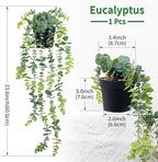 LOYWREE 2 Pack Fake Hanging Plants Artificial Eucalyptus Small Potted Long Vine Plant for Indoor and Outdoor Shelves, Walls, Rooms, Homes, Offices, and Gardens Decor (Black Pot)