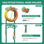 Garden Hose Holder with 2 Tool Hooks, Heavy-Duty Freestanding Hose Holder Holds 160Ft Hoses, Rustproof Freestanding Hose Stand with 4 Spikes Water Hose Hanger Storage Reel Rack for Outside, Yard, Lawn