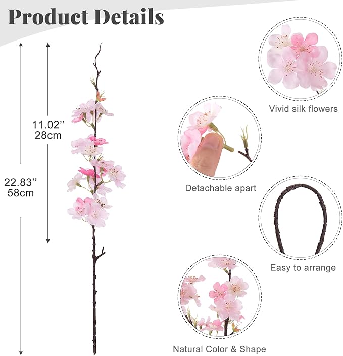 INXUGAO 12 PCS Faux Cherry Blossom Branches Decor 18.11 Inch Fake Artificial Cherry Flowers for Home Indoor Decoration Vase Arrangement Table Living Room Bedroom Spring Decor