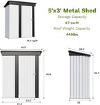 Patiowell 5x3 FT Outdoor Storage Shed, Garden Tool Shed with Sloping Roof and Lockable Door, Metal Shed for Backyard Garden Patio Lawn, White