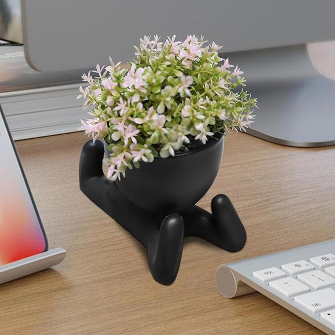 Zerzsy Human-Shaped Artificial Succulent Plant, Office Decor for Women and Men, Aesthetic Desk Plant Decor for Office and Home, Potted Small Fake Plants for Indoor Decoration - Set of 1