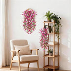 Artificial Fake Hanging Flowers Plants for Outdoor Spring Decoration,2 PCS Faux Silk Morning Glory with Eucalyptus Leaves,UV Resistant Realistic Trailing Vines for Balcony Porch Patio Yard Garden