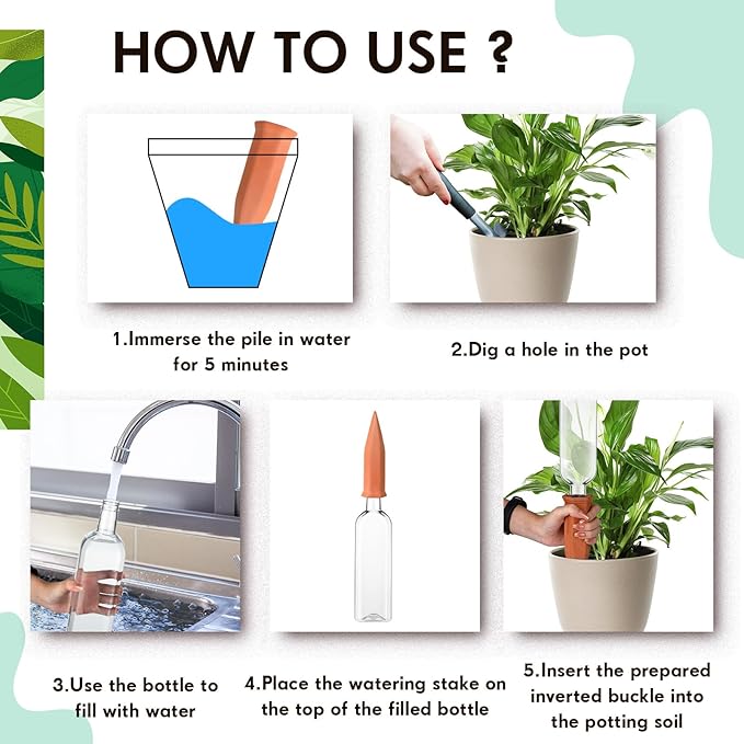 Dandat 8 Pcs 34oz Plant Watering Devices Include Terracotta Self Watering Spikes with 1000ml Plastic Bottles Slow Release Vacation Insert Automatic Plant Waterer Self Water Planter for Garden