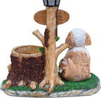 Animal Outdoor Statue Planter Solar Light Welcome Garden Sculpture Resin Flower Pot Decorative Porch Patio Yard Lawn Entryway Figurine with LED Lamp Rustic Plant Holder Ornament Courtyard (E)